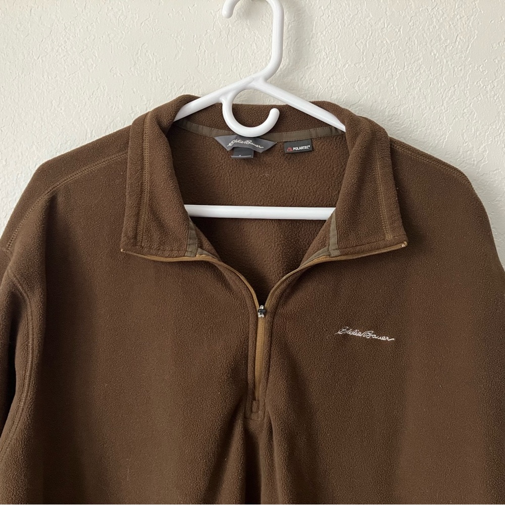 Eddie Bauer Men’s Size XL Fleece Quarter Zip Pullover Sweater Brown Long Sleve